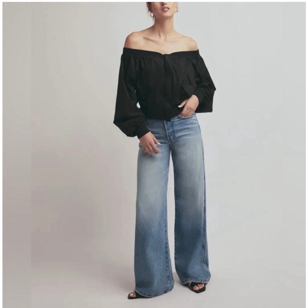 Favorite Daughter Black Off the Shoulder Bomber Jacket - Small (NWOT) - Picture 4 of 9